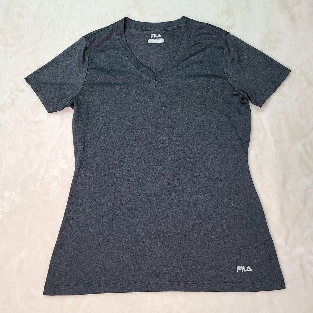 Fila Active Performance Black Short Sleeve Athletic Stretchy Shirt Womens Medium